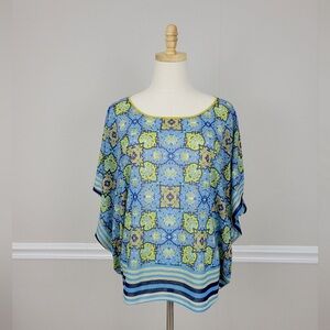 Clover Canyon Dolman Blue and Green Floral Blouse